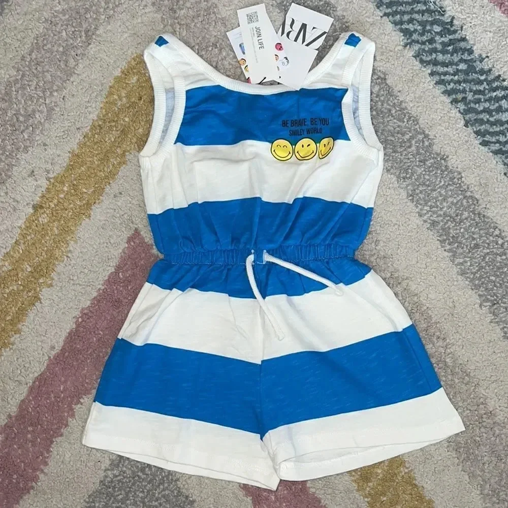 ZARA Kids Blue White SmileyWorld Happy Collection Jumpsuit NWT 6 7 12